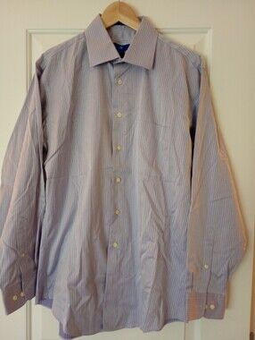 Egara Men's Mauve Light Purple Pinstripe Cotton Dress Shirt (16 1/2) (34-35)